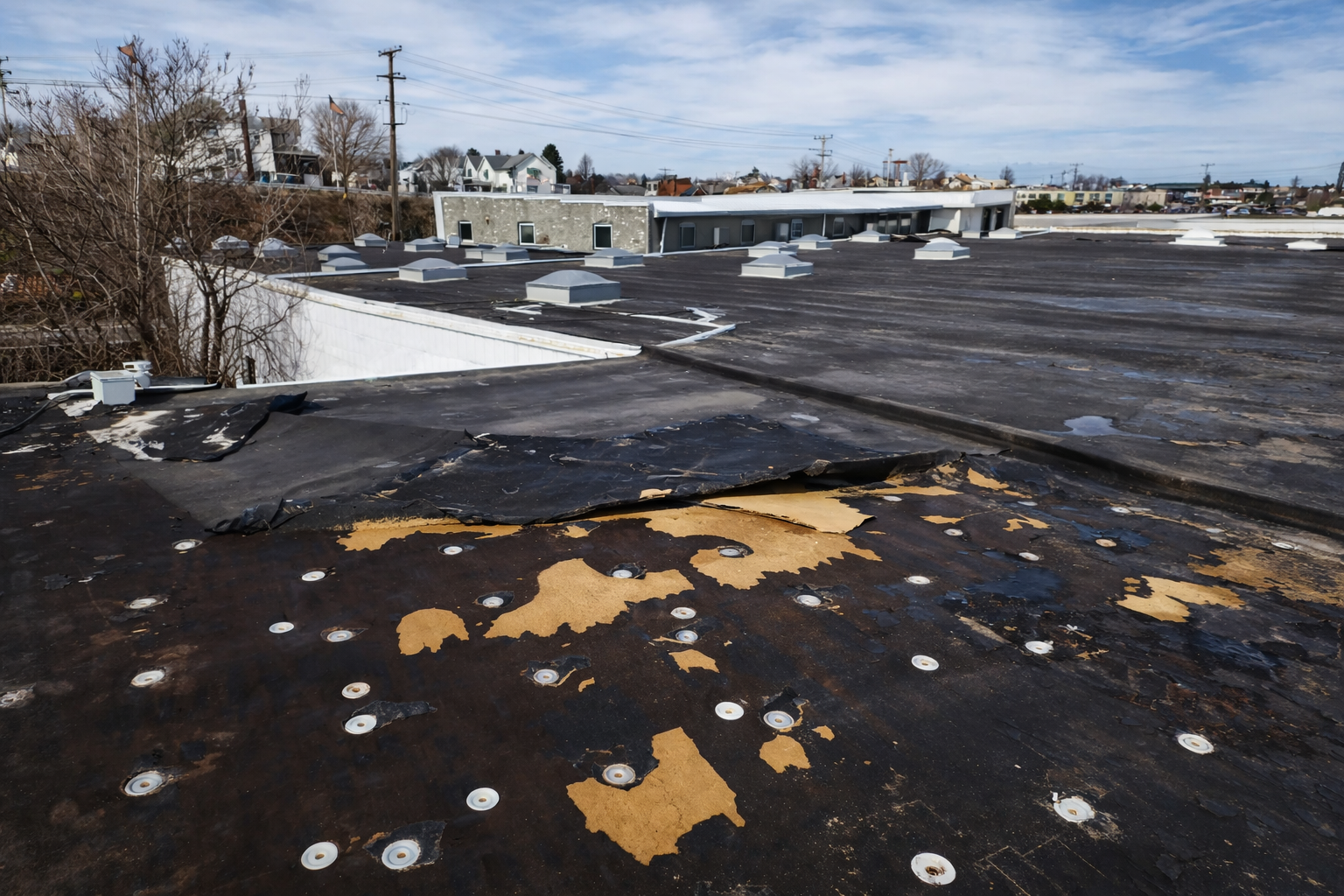 Damaged weathered roof before Steel Guard restoration