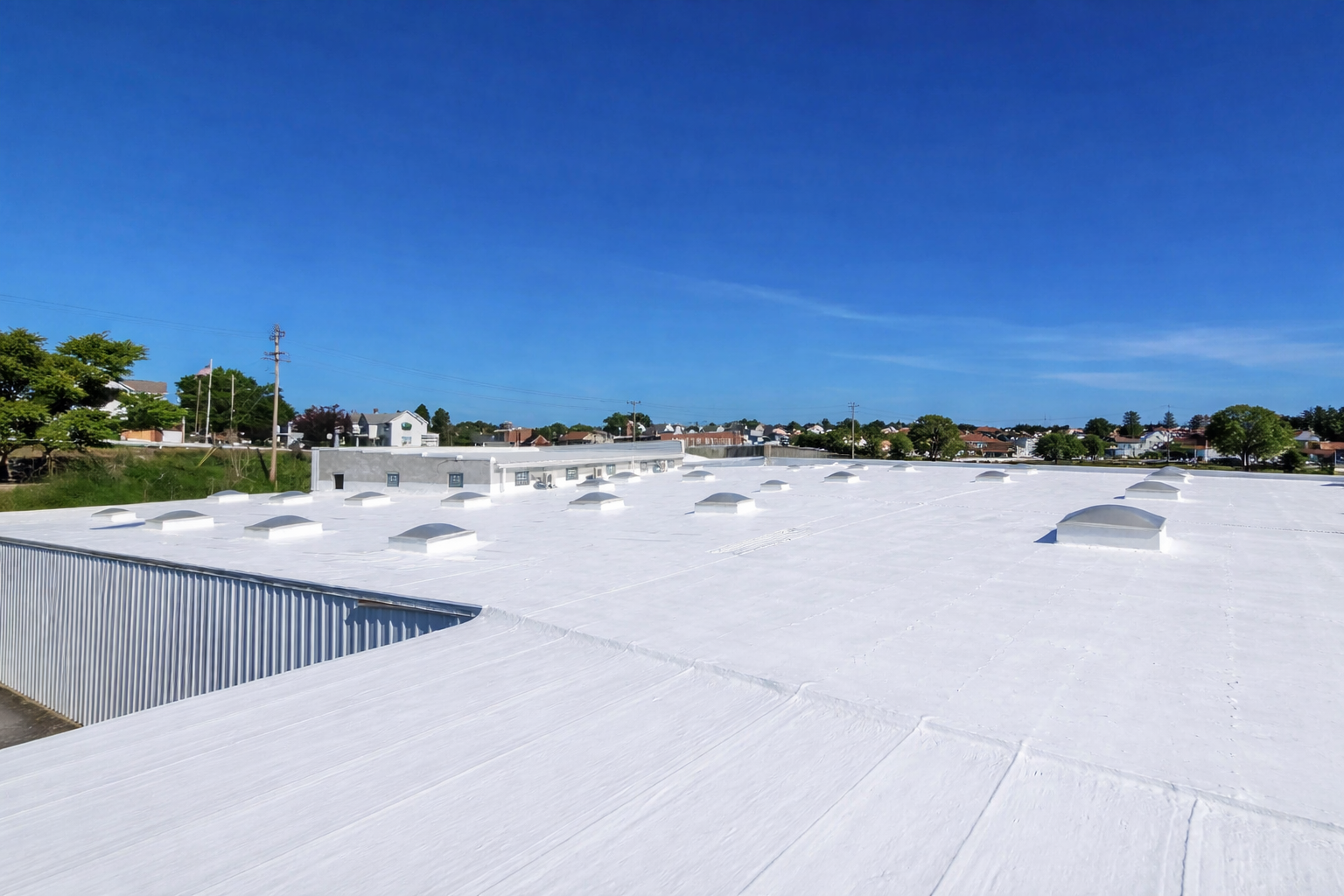 Restored metal roof with seamless white coating